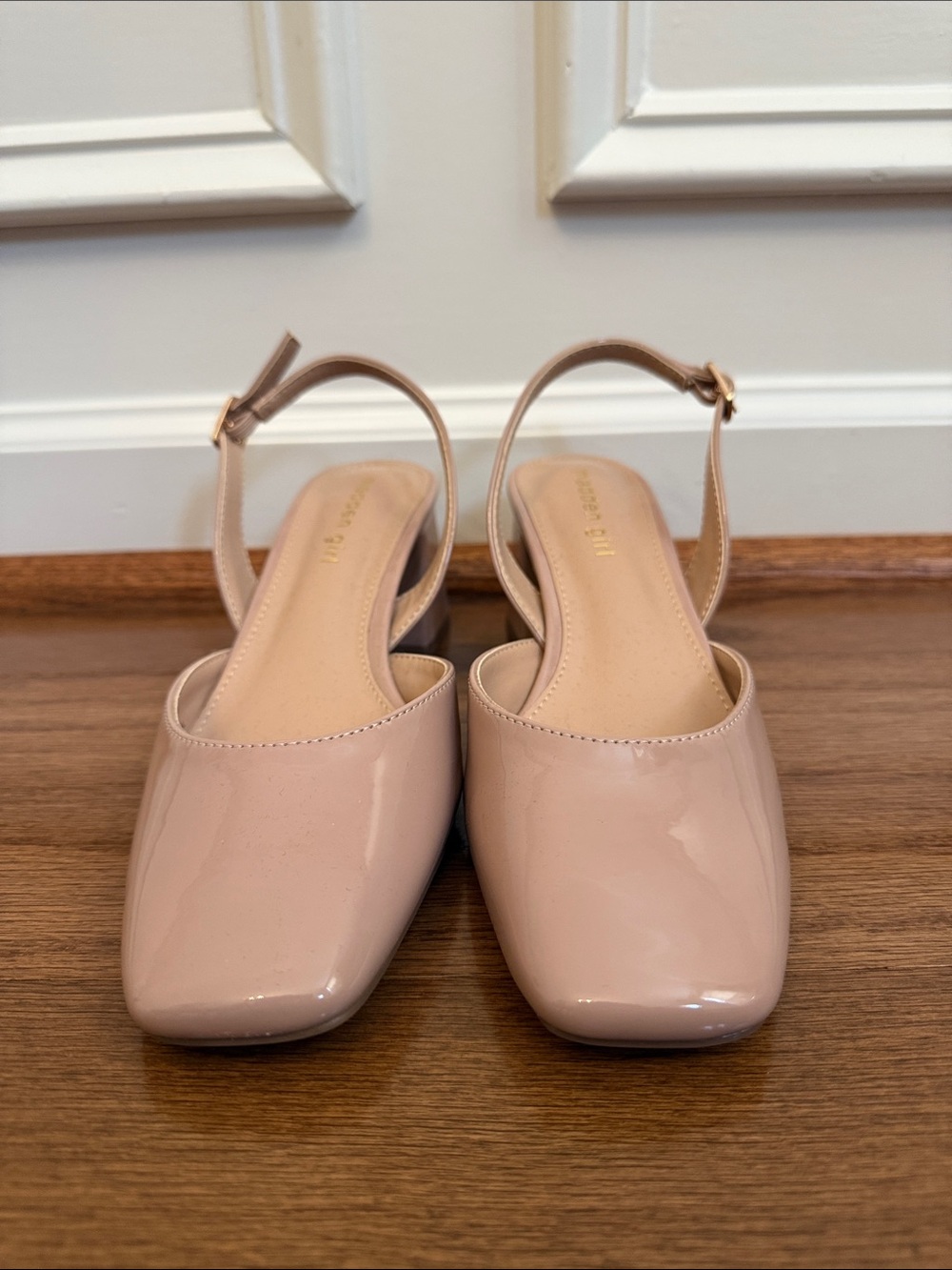 Feminine Square-toe Nude Patent Slingback Block Heel Office Work Corporate Pumps
